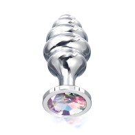 Nixie Honey Dipper Ribbed Metal Rainbow Jeweled Butt Plug - Small