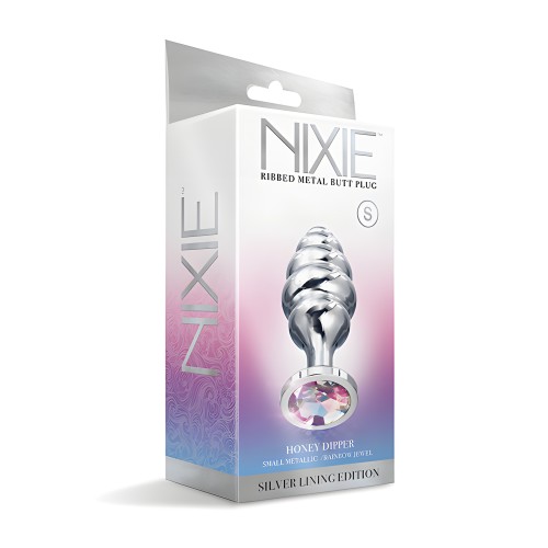 Nixie Honey Dipper Ribbed Metal Rainbow Jeweled Butt Plug - Small