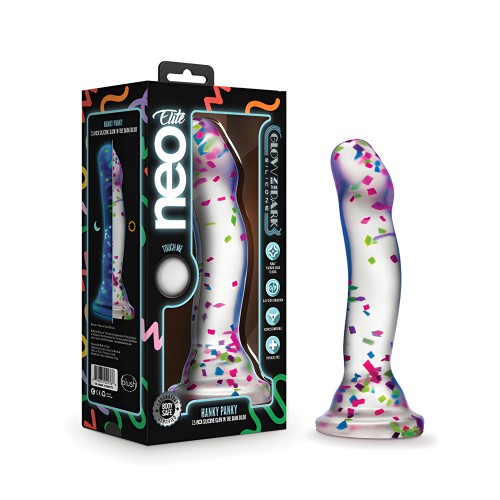 Blush Neo Elite Hanky Panky Dildo de 7" Confetti - Brilla en la Oscuridad