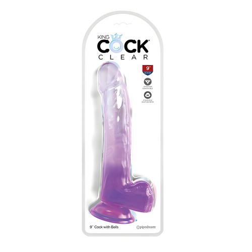 King Cock Clear 9" Cock w/Balls - Purple