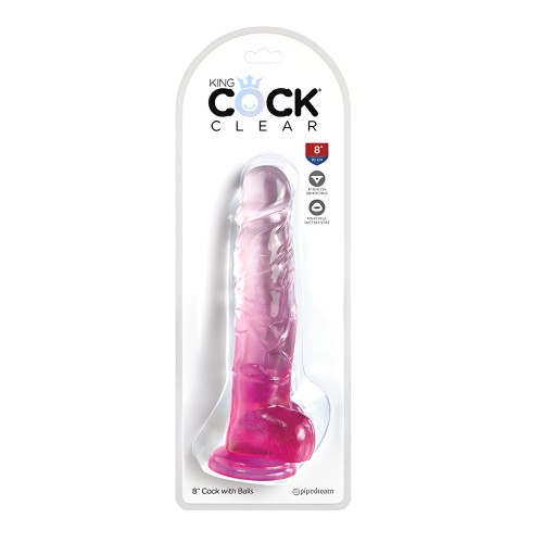 King Cock Clear 8" Cock w/Balls - Pink