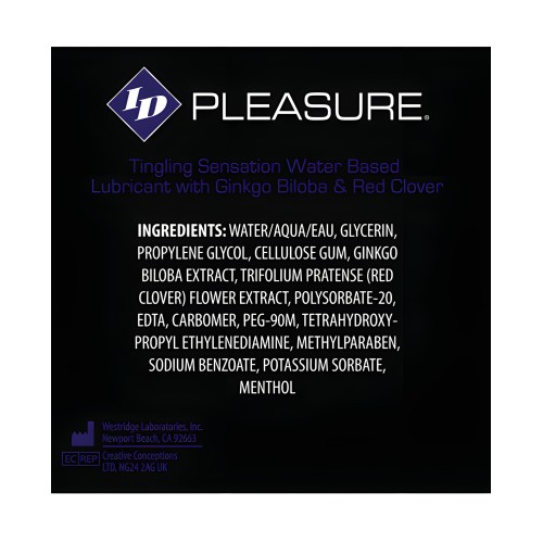 Lubricante a Base de Agua con Efecto Cosquilleo ID Pleasure - Botella de 8.5 oz con Tapa Flip