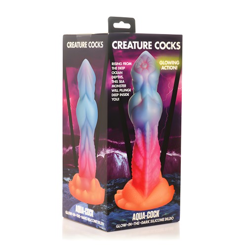 Dildo Aqua-Cock de Creature Cocks que Brilla en la Oscuridad