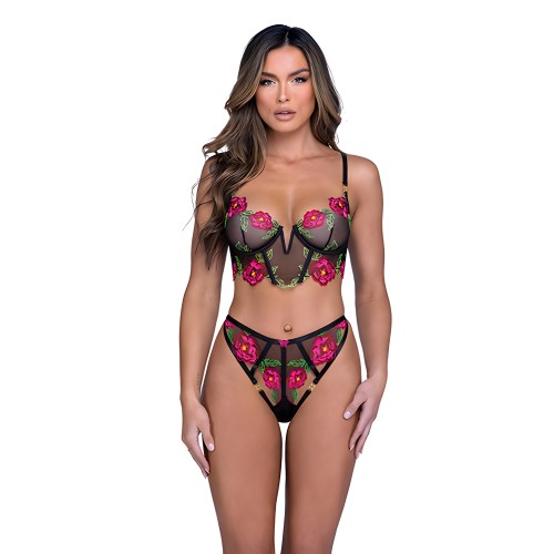 Conjunto Bralette & G-String Peony Paradise - Negro XL