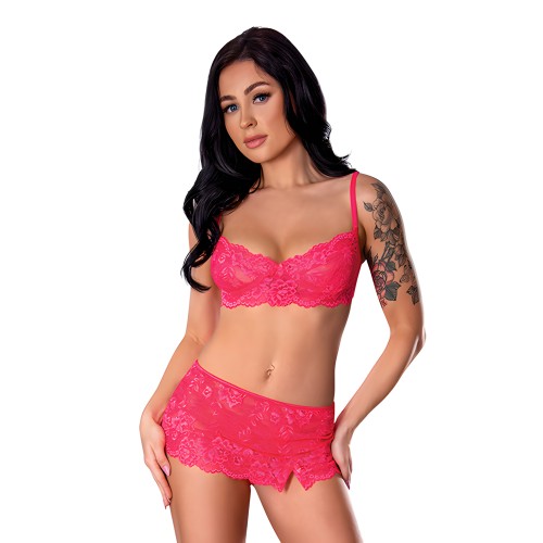 Conjunto de Sujetador de Encaje con Falda y Tanga Get It Girl - Rosa L/XL