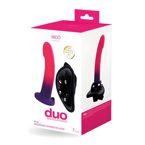 VeDO Duo Silicone Dildo w/Harness - Pink/Purple
