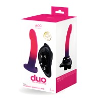 VeDO Duo Silicone Dildo w/Harness - Pink/Purple