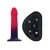 VeDO Duo Silicone Dildo w/Harness - Pink/Purple