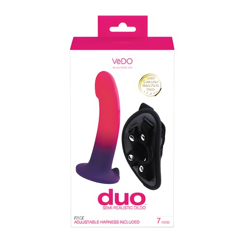 VeDO Duo Silicone Dildo w/Harness - Pink/Purple