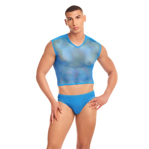 Rainbow Party Net-Flex Large Mesh 3 pc Set w/Thong - Blue S/M