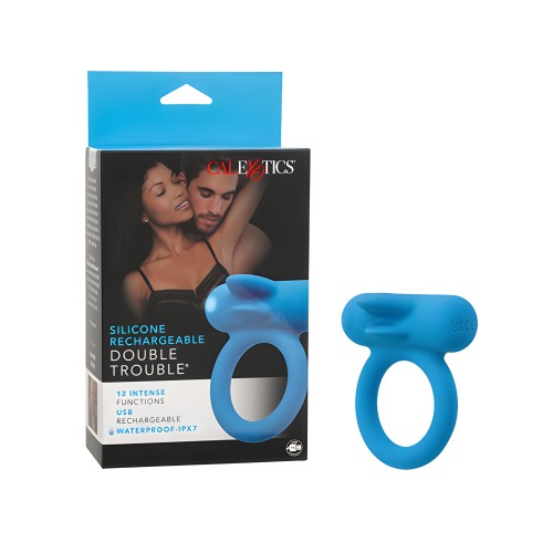 Couple's Enhancer Silicone Rechargeable Double Trouble Enhancer - Blue