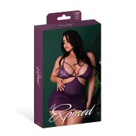 Conjunto de Chemise de Cuero y Encaje con Tanga 2 piezas - Ciruela 2X