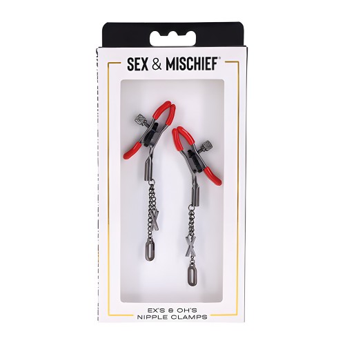 Sex & Mischief Ex's & Oh's Nipple Clamps - Red/Black | Sex & Mischief