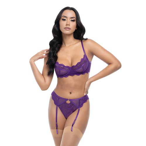 Conjunto de Sujetador de Encaje y Malla Margo - Púrpura L/XL