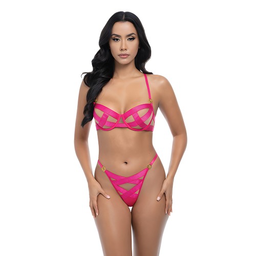 Conjunto de Sujetador de Satén con Tirantes y G-String Raelynn - Rosa Yarrow LG