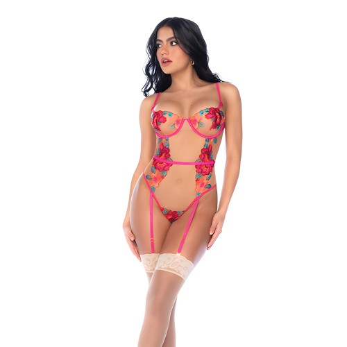 Floral Mesh Teddy with Garters