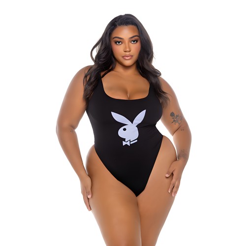 Playboy Scoop Neck Teddy - Black/Lavender 1X
