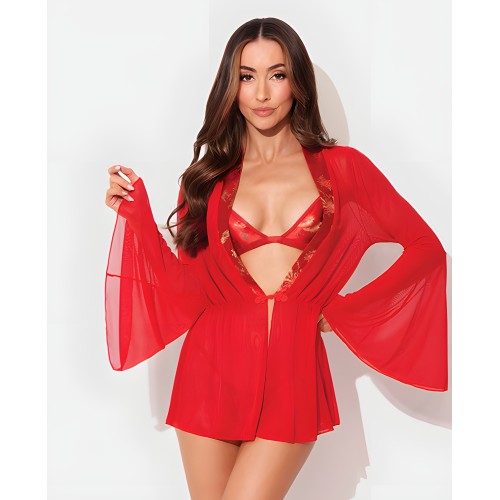 Dragon Sheer Mesh Robe Set - Red LG
