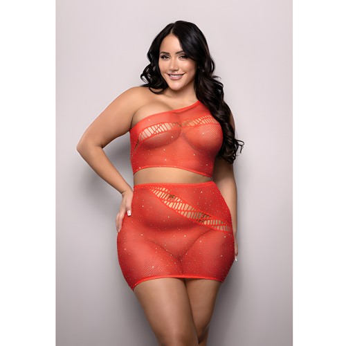 Vixen Set El Tono Top de Punto con Un Hombro y Falda 2 piezas - Rojo QN