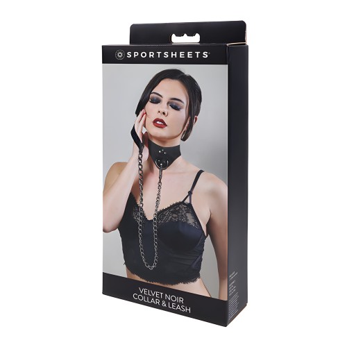 Sportsheets Collar & Correa Velvet Noir - Elegante Negro