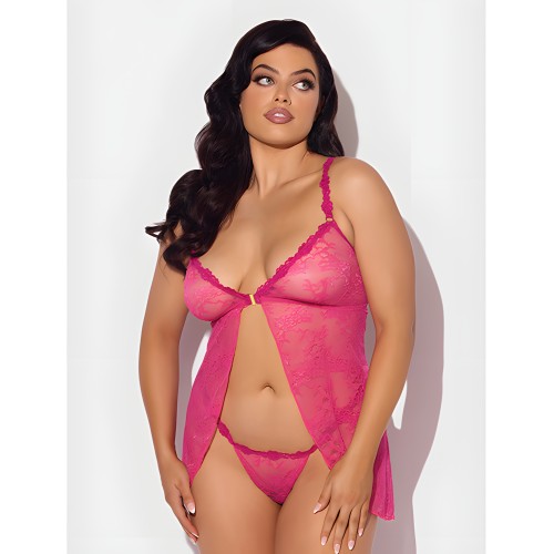 Yvone Lace Babydoll Set - Pink 3X/4X