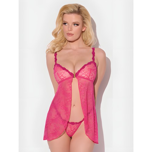 Babydoll de Encaje Yvone Conjunto de G-String Rosa