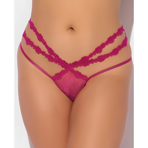 Yvone Lace Strappy Backless Tanga Panty - Pink 3X/4X