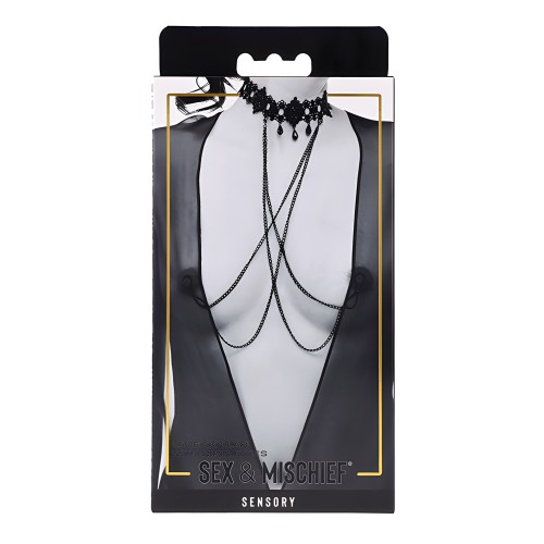 Collar de Encaje con Ties para Pezones Sex & Mischief