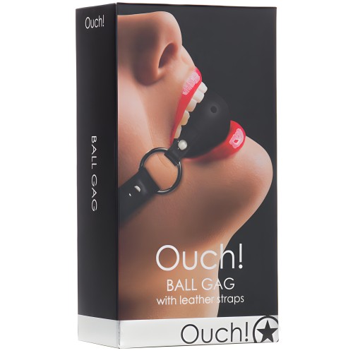 Shots Ouch Ball Gag con Correas de Cuero - Negro
