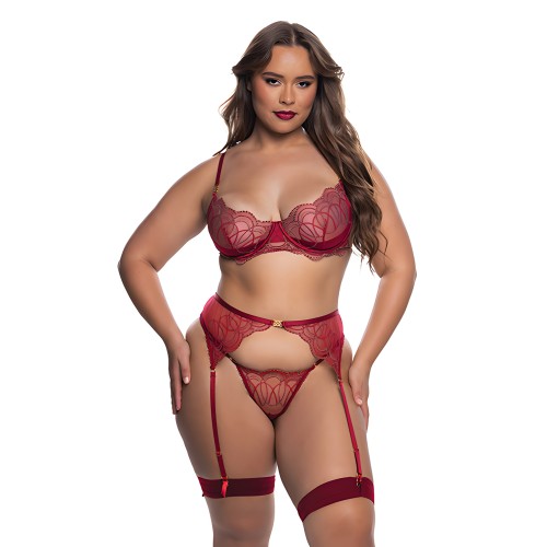 Beaded Belle 3-Piece Garter Set - Red 2X