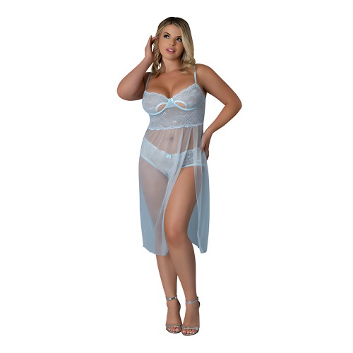 Blue Sky Long Chemise & Boy Short Panty - Light Blue QN