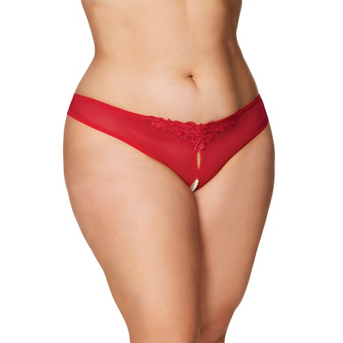Crotchless Thong w/Pearls Red 3X/4X