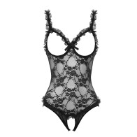 Lace Open Cup & Crotchless Teddy Black O/S