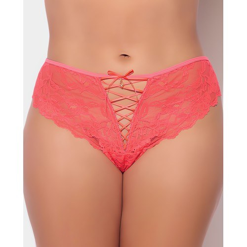 Bella Lace Up Tanga Panty - Coral - 3X/4X