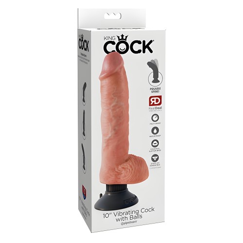 King Cock 10" Vibrating Cock w/Balls - Flesh
