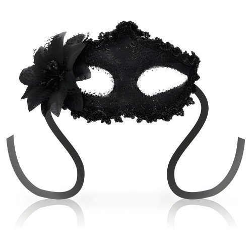 Ohmama Venetian Style Antizaz Mask with Side Flower - Black