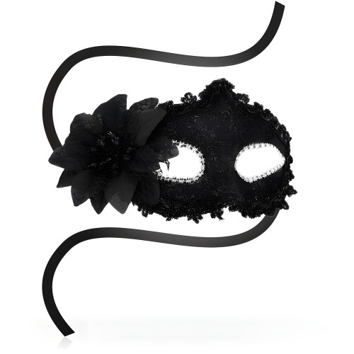 Ohmama Venetian Style Antizaz Mask with Side Flower - Black