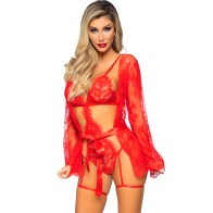 Leg Avenue 86123 Teddy + Garter Robe Set Red S