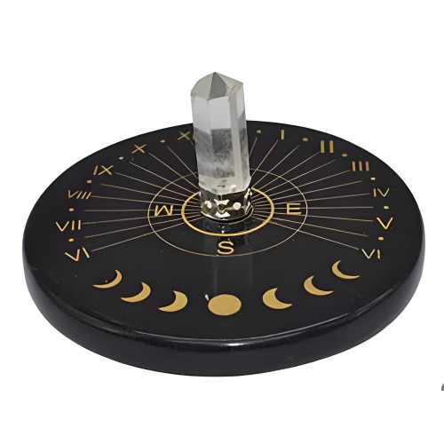 Reloj Solar de Agata Negra y Cristal 3\" Azulejo de Altar