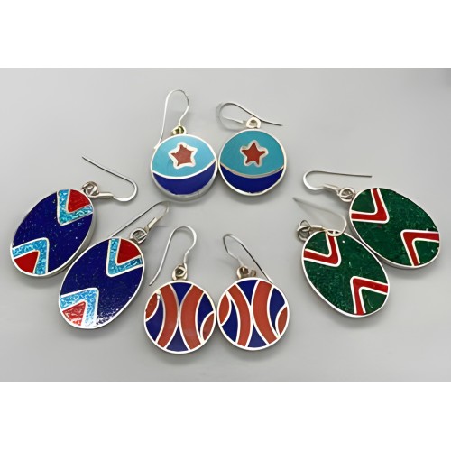 Pendientes variados en incrustación - Únicos en plata esterlina