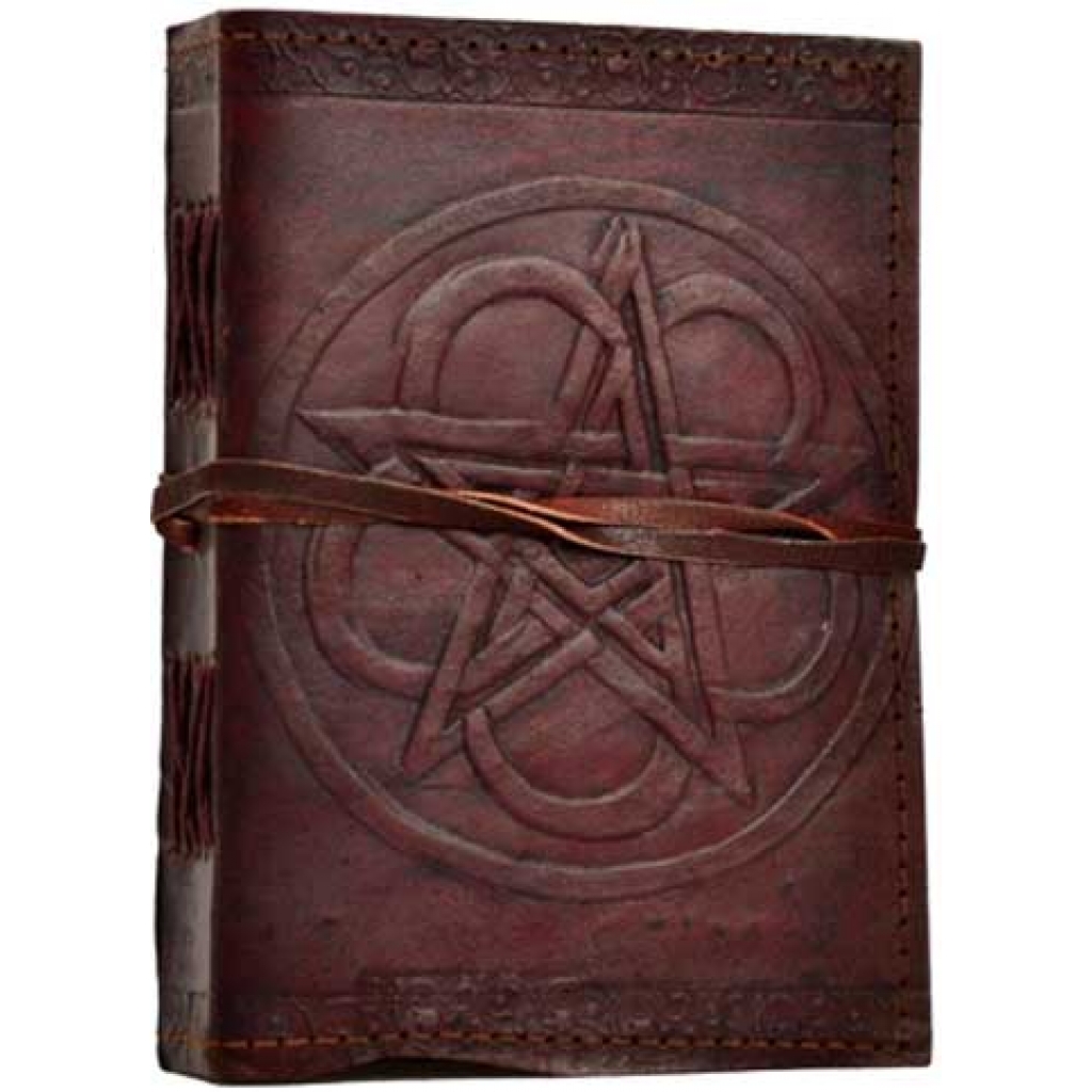 Pentagram leather blank book w/ cord