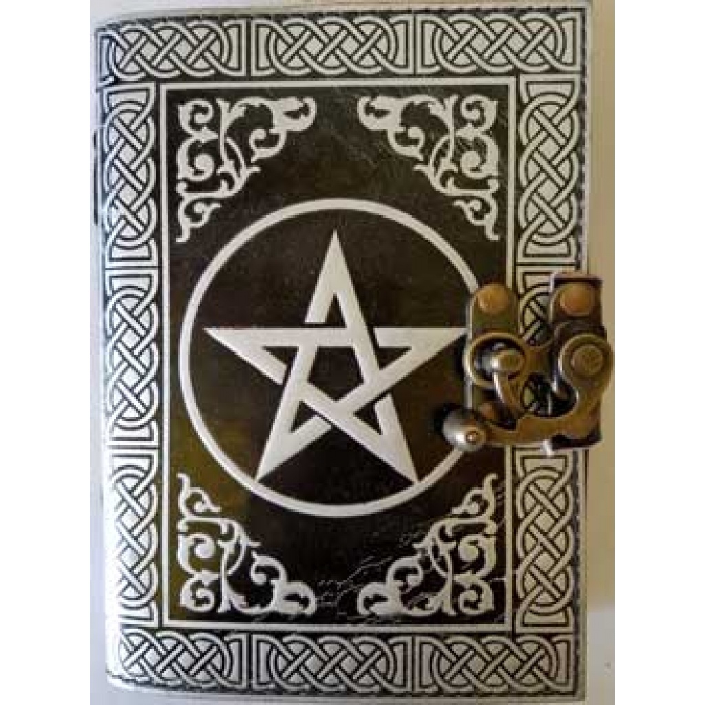 black/ silver Pentagram leather blank book w/ latch