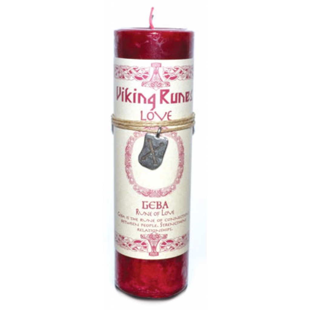 Love pillar candle with Geba Rune pendant