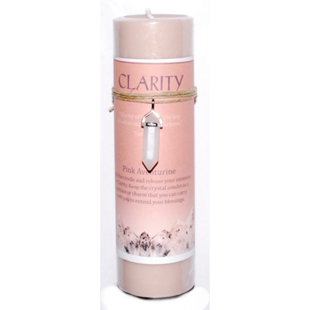Clarity pillar candle with Pink Aventurine pendant