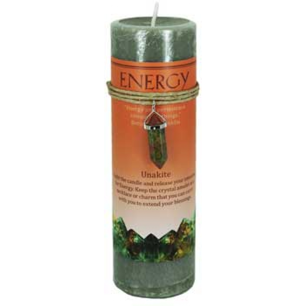 Energy pillar candle with Unkite pendant