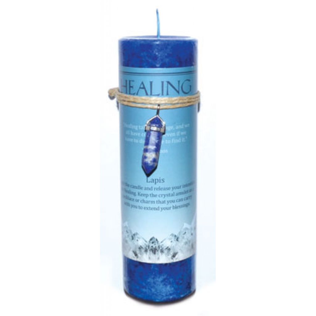 Healing pillar candle with Lapis pendant