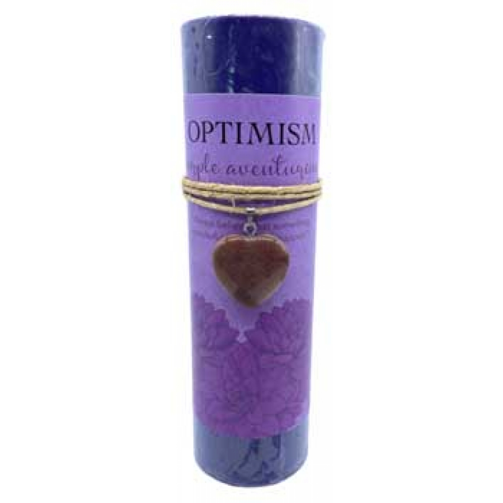 Optimism pillar candle with Purple Aventurine heart