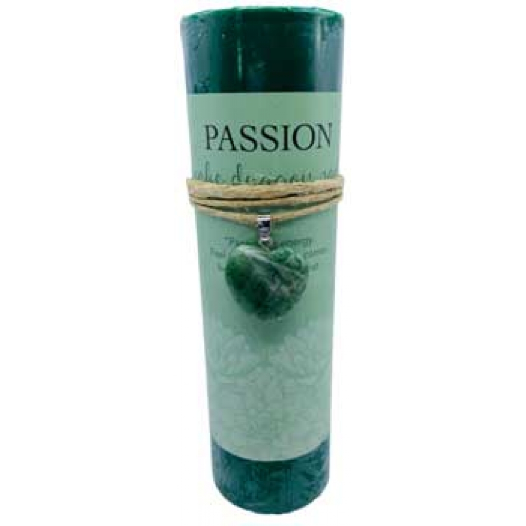 Passion pillar candle with Dragon Snake Jade heart