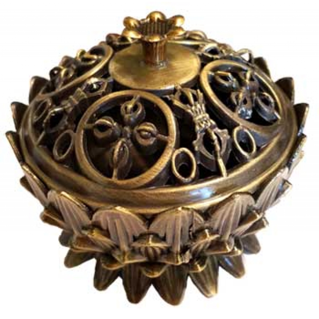 Lotus incense burner, antique bronze