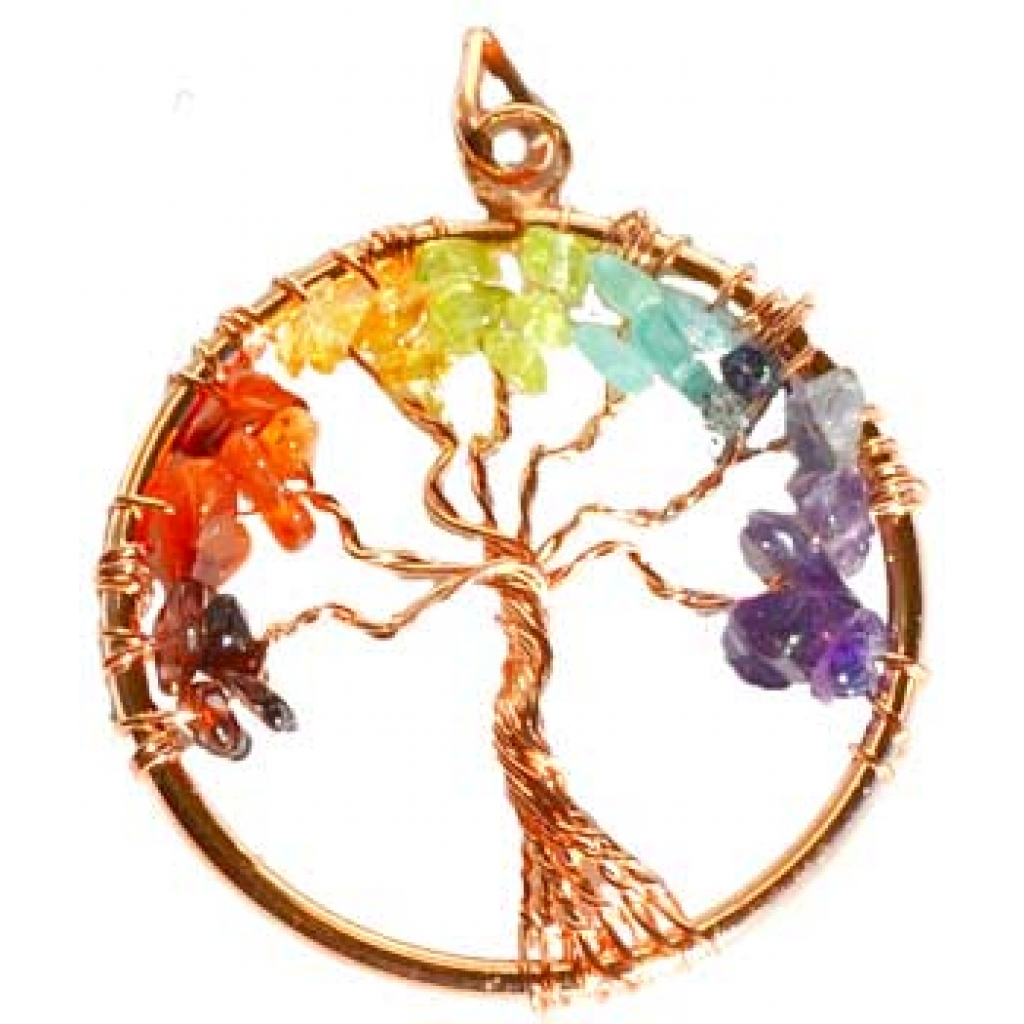 7 Chakra Tree of Life pendant copper color